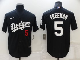 Wholesale Cheap Men\'s Los Angeles Dodgers #5 Freddie Freeman Black Cool Base Stitched Baseball Jersey