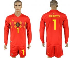 Wholesale Cheap Belgium #1 Courtois Red Home Long Sleeves Soccer Country Jersey