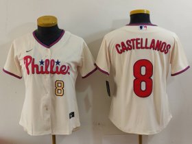 Cheap Women\'s Philadelphia Phillies #8 Nick Castellanos Cream Cool Base Jerseys