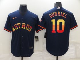 Wholesale Cheap Men\'s Houston Astros #10 Yuli Gurriel Navy Blue Rainbow Stitched MLB Cool Base Nike Jersey