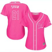 Wholesale Cheap Brewers #21 Travis Shaw Pink Fashion Women's Stitched MLB Jersey