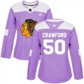 Wholesale Cheap Adidas Blackhawks #50 Corey Crawford Purple Authentic Fights Cancer Women's Stitched NHL Jersey