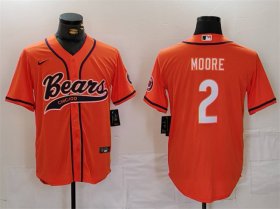 Men\'s Chicago Bears #2 DJ Moore Orange With Patch Cool Base Stitched Baseball Jersey