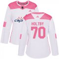 Wholesale Cheap Adidas Capitals #70 Braden Holtby White/Pink Authentic Fashion Women's Stitched NHL Jersey