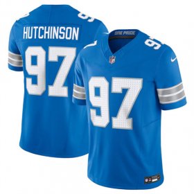 Cheap Men\'s Detroit Lions #97 Aidan Hutchinson Blue 2024 F.U.S.E. Vapor Limited Stitched Jersey