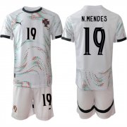 Cheap Men's Portugal Team #19 Nuno Mendes 2025 White Away Soccer Jersey Suit