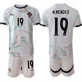 Cheap Men\'s Portugal Team #19 Nuno Mendes 2025 White Away Soccer Jersey Suit