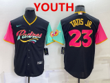 Wholesale Cheap Youth San Diego Padres #23 Fernando Tatis Jr Black 2022 City Connect Cool Base Stitched Jersey