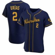 Wholesale Cheap Men's Milwaukee Brewers #2 Luis Urias Navy Blue Stitched MLB Cool Base Nike Jersey