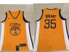 Wholesale Cheap Men\'s Golden State Warriors #35 Kevin Durant Nike Yellow 2018/19 Swingman Earned Edition Jersey