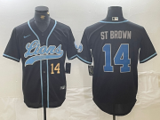 Cheap Men's Detroit Lions #14 Amon-Ra St. Brown Number Black Cool Base Stitched Baseball Jersey