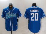 Cheap Men's Detroit Lions #20 Barry Sanders Blue Cool Base Stitched Baseball Jersey