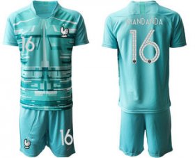 Wholesale Cheap France 16 MANDANDA Blue Goalkeeper UEFA Euro 2020 Soccer Jersey