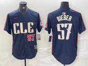 Cheap Men's Cleveland Guardians #22 Shane Bieber Number Navy 2024 City Connect Limited Stitched Jerseys