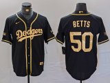 Cheap Men's Los Angeles Dodgers #50 Mookie Betts Black Gold World Series Champions Cool Base Stitched Jersey