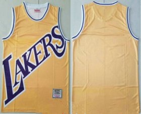 Wholesale Cheap Men\'s Los Angeles Lakers Yellow Big Face Mitchell Ness Hardwood Classics Soul Swingman Throwback Jersey