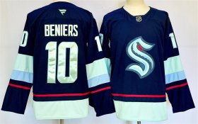 Cheap Men\'s Seattle Kraken #10 Matty Beniers Navy 2024-25 Home Stitched Hockey Jersey