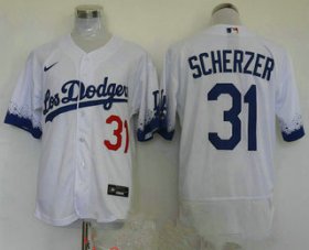 Wholesale Cheap men\'s los angeles dodgers #31 max scherzer white 2021 city connect flex base stitched jersey