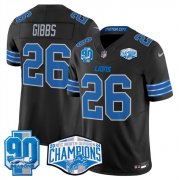 Cheap Men's Detroit Lions #26 Jahmyr Gibbs Black 2024 NFC North Champions 90th Anniversary Patch F.U.S.E. Vapor Limited Stitched Jersey