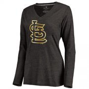 Wholesale Cheap Women's St.Louis Cardinals Gold Collection Long Sleeve V-Neck Tri-Blend T-Shirt Black