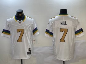 Men\'s New Orleans Saints #7 Taysom Hill White 2024 FUSE Vapor Limited Stitched Jersey