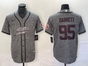 Cheap Men's Cleveland Browns #95 Myles Garrett Gray With Patch Cool Base Stitched Baseball Jersey