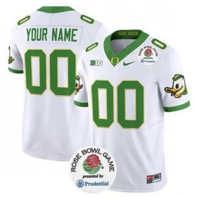 Men\'s Oregon Ducks Active Player Custom White 2024 F.U.S.E. Rose Bowl Vapor Limited Stitched Football Jersey