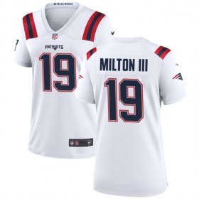 Cheap Women\'s New England Patriots #19 Joe Milton III 2024 White Football Stitched Jersey(Run Small)