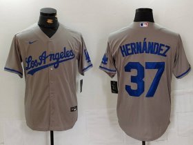 Men\'s Los Angeles Dodgers #37 Teoscar Hernandez Grey With Los Cool Base Stitched Jersey