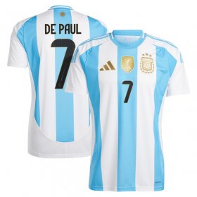 Men\'s Argentina #7 Rodrigo De Paul 2024 White Home Soccer Jersey