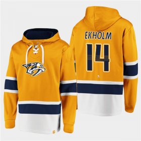 Wholesale Cheap Men\'s Nashville Predators #14 Mattias Ekholm Gold Ageless Must-Have Lace-Up Pullover Hoodie