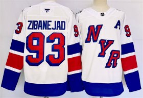 Men\'s New York Rangers #93 Mika Zibanejad White 2024-25 Stadium Series Stitched Jersey