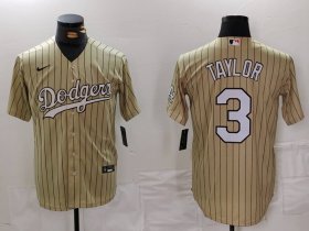 Cheap Men\'s Los Angeles Dodgers #3 Chris Taylor Cream Pinstripe Stitched Cool Base Nike Jersey