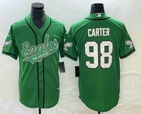 Wholesale Cheap Men\'s Philadelphia Eagles #98 Jalen Carter Green Cool Base Stitched Baseball Jersey