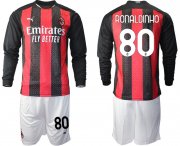 Wholesale Cheap Men 2020-2021 club AC milan home long sleeve 80 red Soccer Jerseys