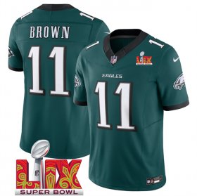 Men\'s Philadelphia Eagles #11 A.J. Brown Green 2025 Super Bowl LIX Patch New F.U.S.E. Vapor Untouchable Limited Stitched Football Jersey