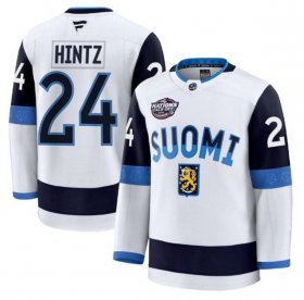 Cheap Men\'s Finland #24 Roope Hintz White 2025 4 Nations Face-Off Premium Stitched Jersey