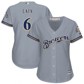 Wholesale Cheap Brewers #6 Lorenzo Cain Grey Road Women\'s Stitched MLB Jersey