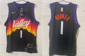 Wholesale Cheap Men\'s Phoenix Suns #1 Devin Booker Black 2021 City Edition NBA Swingman Jersey With The Sponsor Logo