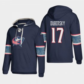 Wholesale Cheap Columbus Blue Jackets #17 Brandon Dubinsky Blue adidas Lace-Up Pullover Hoodie