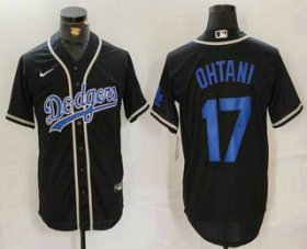 Cheap Men\'s Los Angeles Dodgers #17 Shohei Ohtani Black Cool Base With Patch Stitched Baseball Jersey