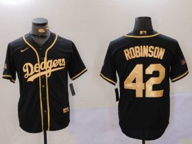 Cheap Men\'s Los Angeles Dodgers #42 Jackie Robinson Black Gold World Series Champions Cool Base Stitched Jersey