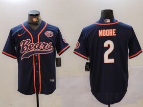 Men\'s Chicago Bears #2 DJ Moore Navy Throwback With Patch Cool Base Stitched Baseball Jersey