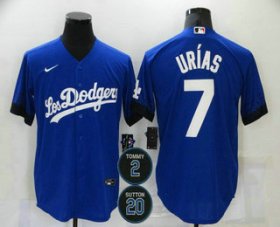 Wholesale Cheap Men\'s Los Angeles Dodgers #7 Julio Urias Blue #2 #20 Patch City Connect Cool Base Stitched Jersey