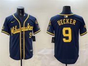 Cheap Men's Milwaukee Brewers #9 Bob Uecker Navy With Home Patch Limited Stitched Baseball Jersey