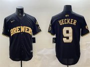 Cheap Men's Milwaukee Brewers #9 Bob Uecker Black Gold With Home Patch Limited Stitched Baseball Jersey