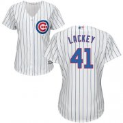 Wholesale Cheap Cubs #41 John Lackey White(Blue Strip) Home Women's Stitched MLB Jersey