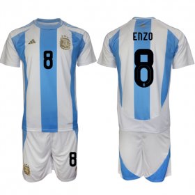 Cheap Men\'s Argentina #8 Enzo White Blue 2024-25 Home Soccer Jersey Suit