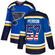 Wholesale Cheap Adidas Blues #57 David Perron Blue Home Authentic USA Flag Stanley Cup Champions Stitched NHL Jersey