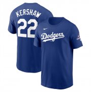 Cheap Men's Los Angeles Dodgers #22 Clayton Kershaw Royal 2024 World Series Champions Name & Number T-Shirt